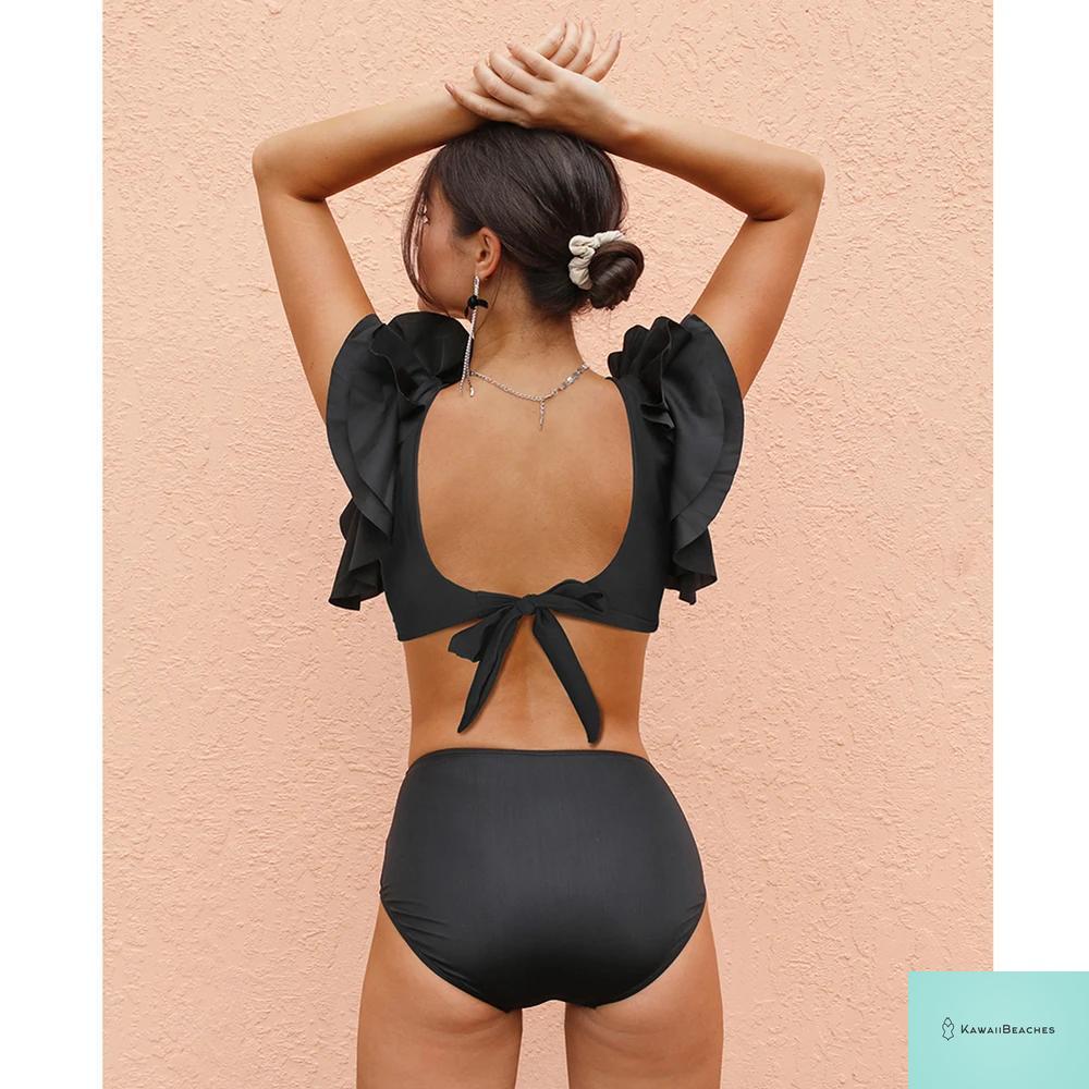 Womens High Waist Ruffle Bikini Swimsuit