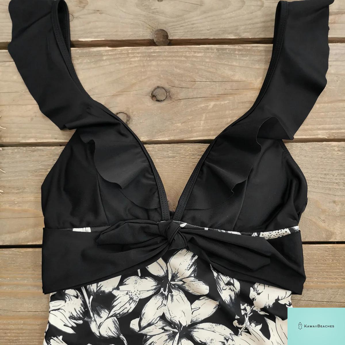 Lace Print V-Neck One Piece Swimsuit