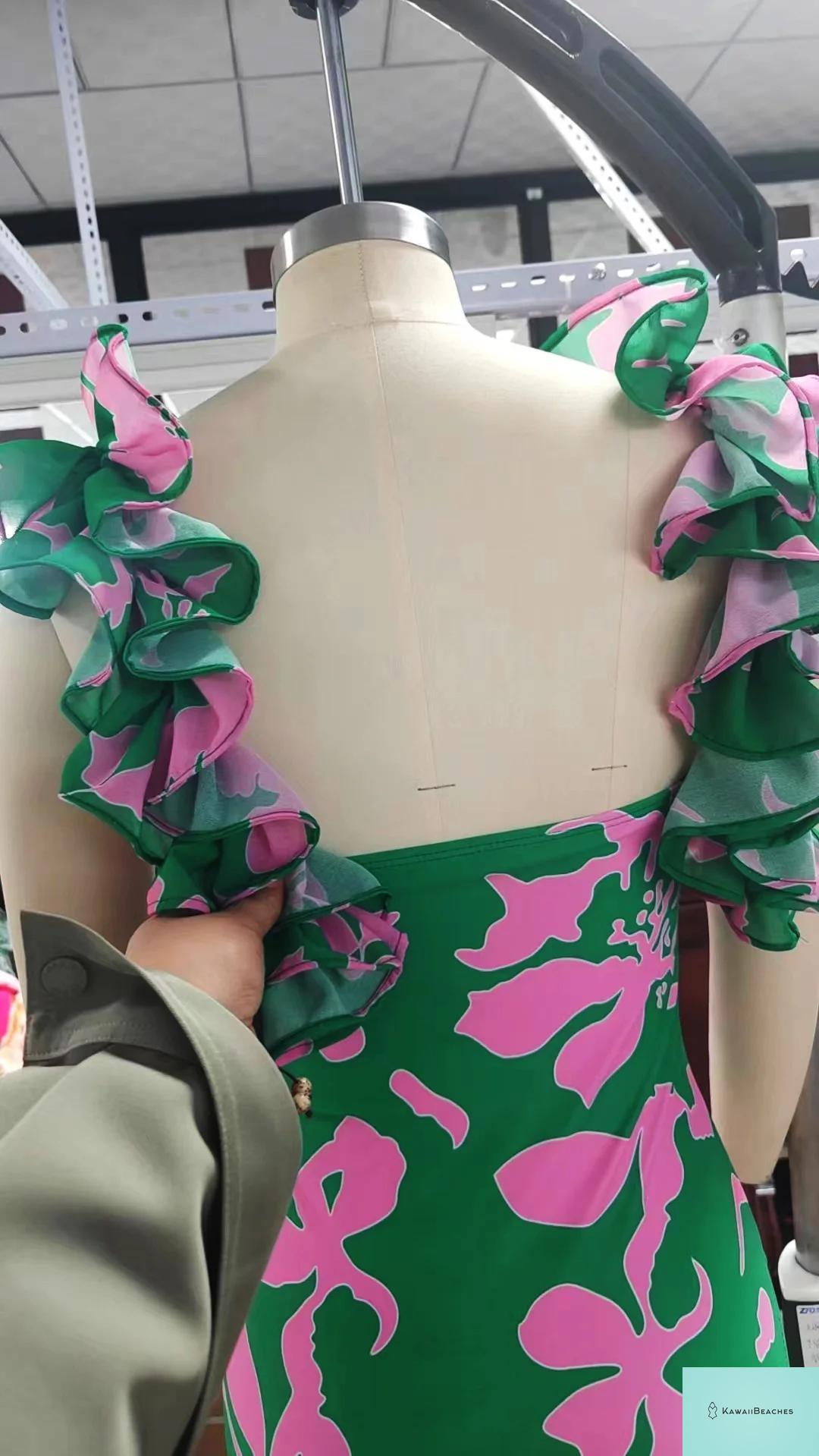 Womens Ruffle Deep V Swimsuit