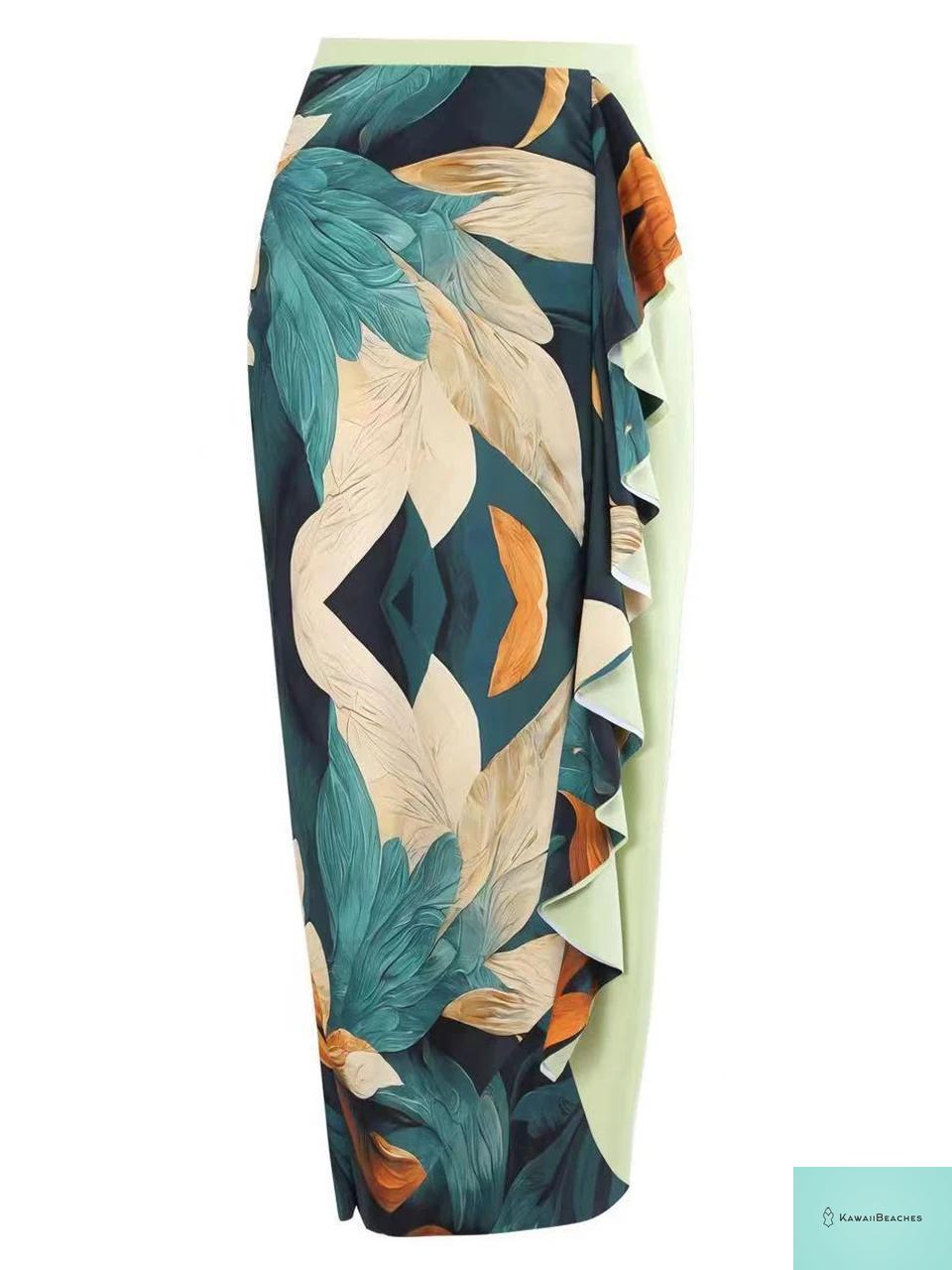 Vintage One Shoulder Swimsuit and Skirt Set