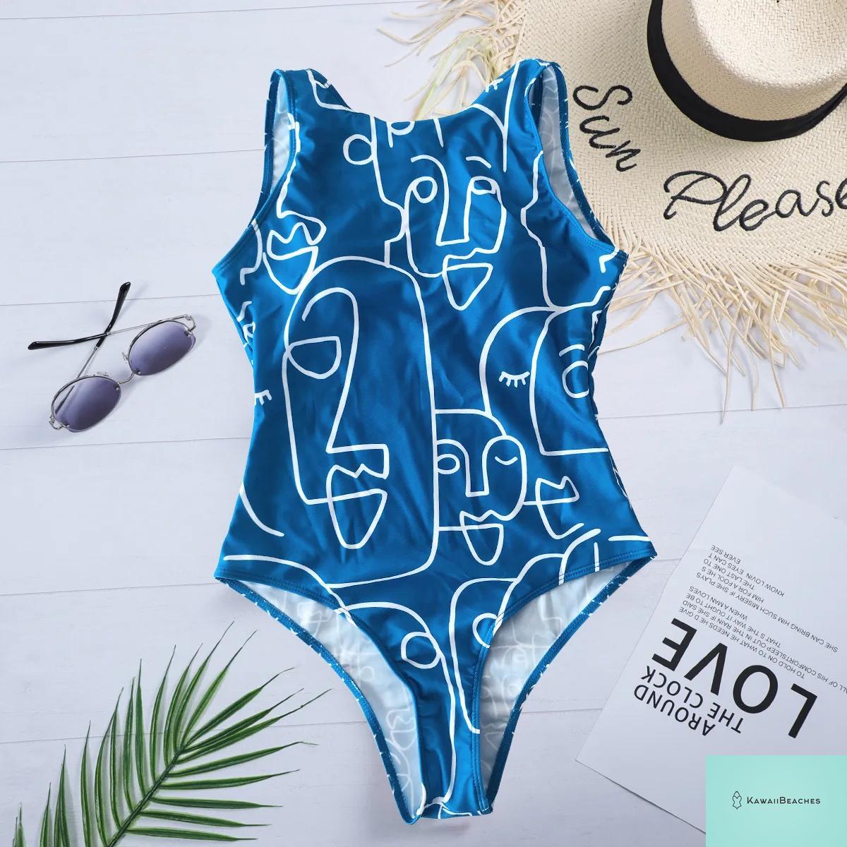 Striped Tropical Monokini Swimsuit for Women