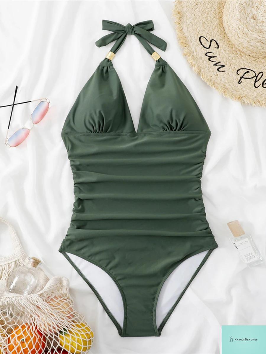 Vintage Leopard Print Halter One-Piece Swimsuit