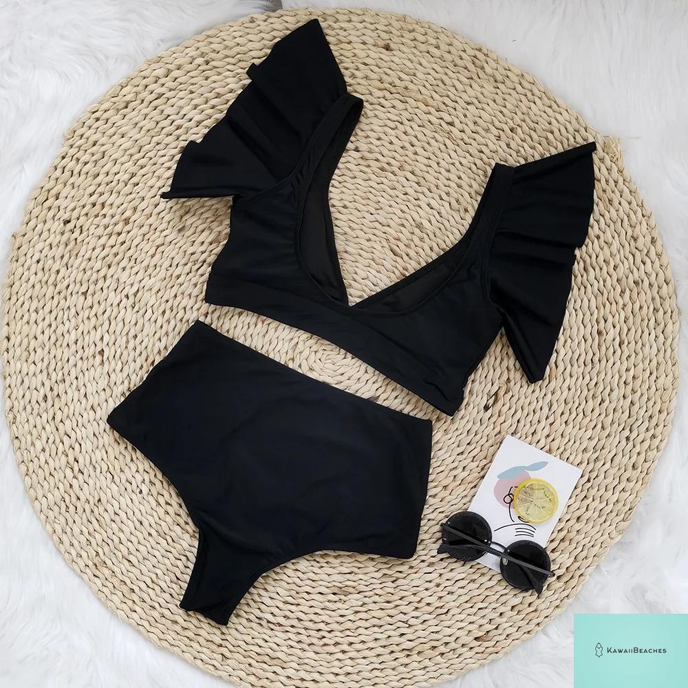 Womens High Waist Ruffle Bikini Swimsuit