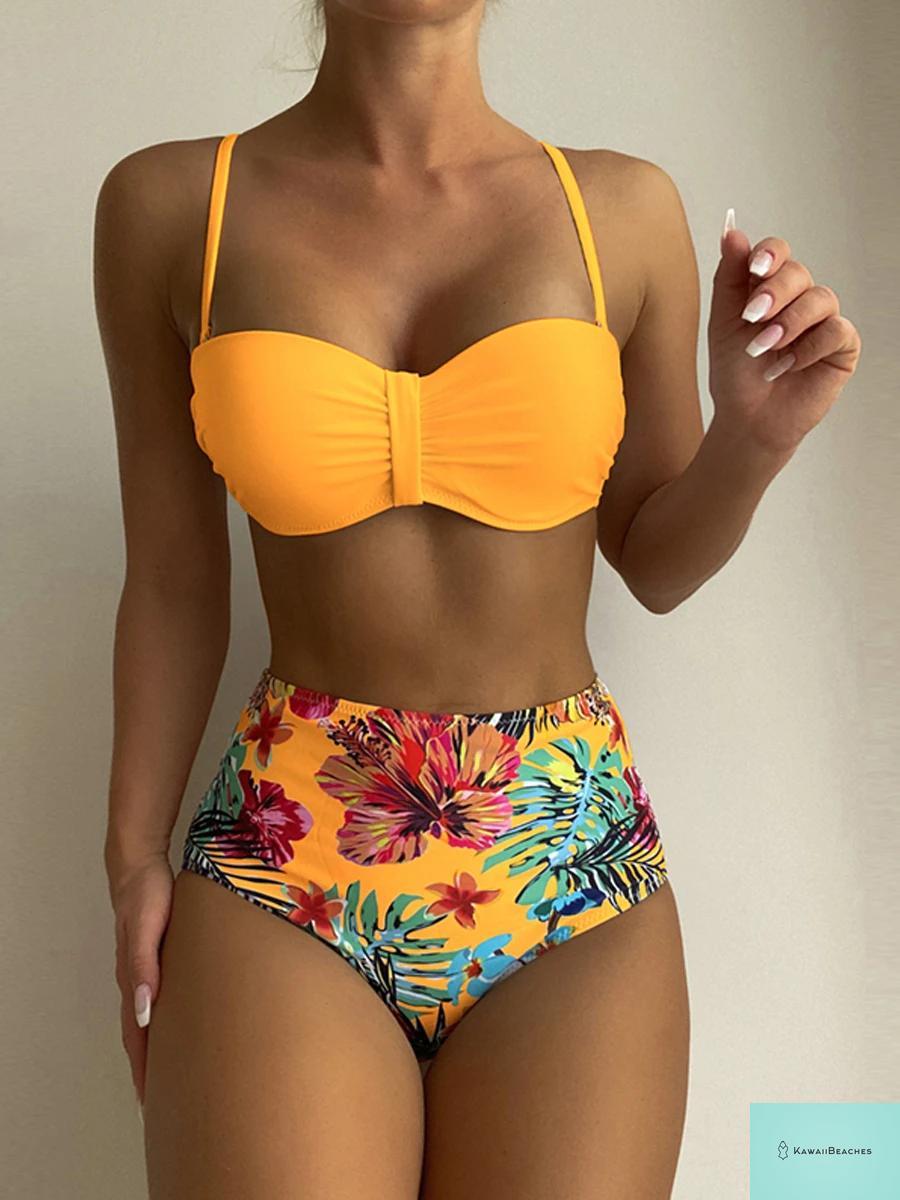 Tropical Print High Waist Bikini Set