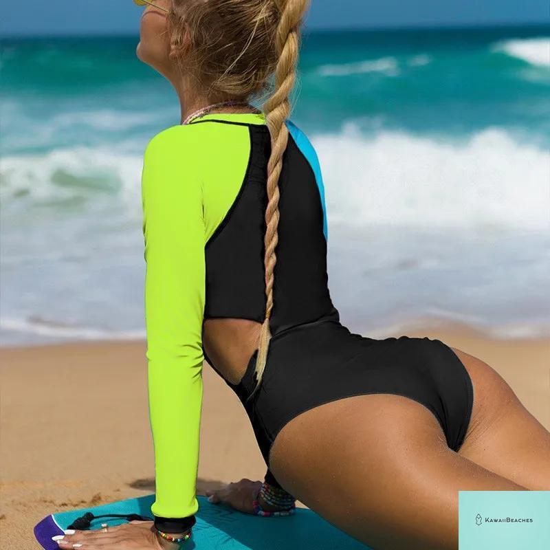 Kawaii Patchwork Long Sleeve Swimsuit