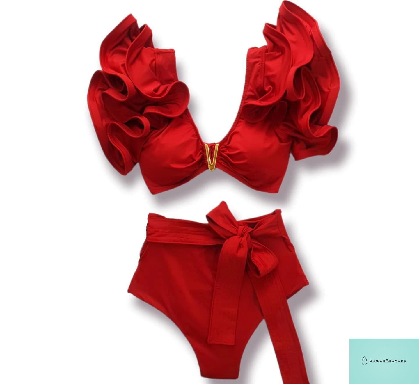 Floral Printed High Waist Bandage Bikini Set