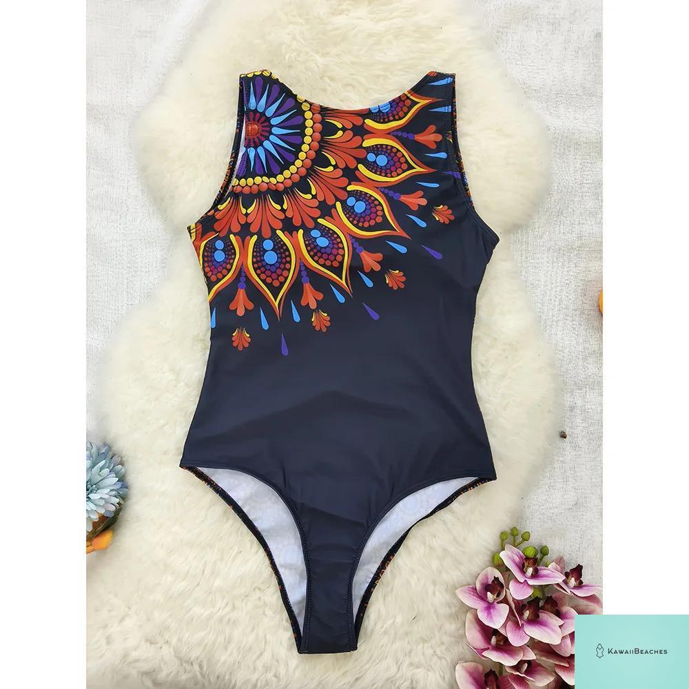 Womens Floral Lace Up Swimsuit
