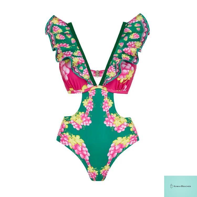 Womens Ruffle Deep V Swimsuit