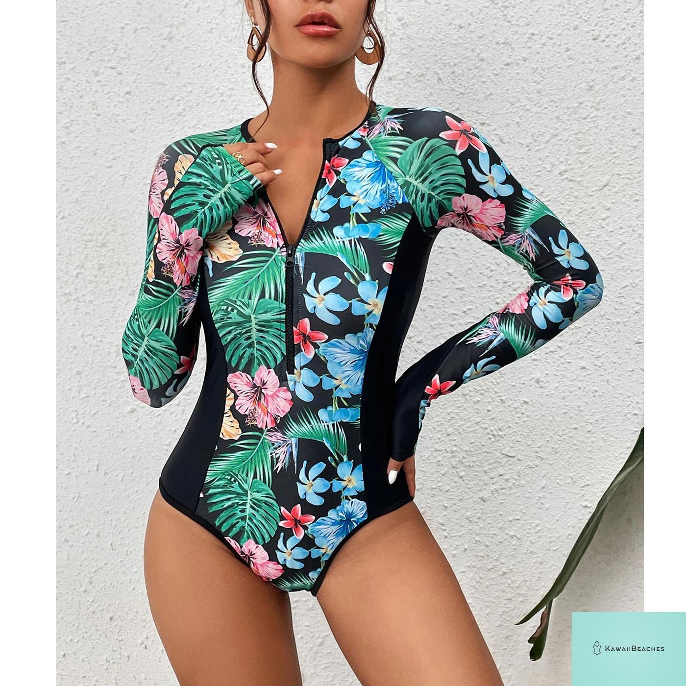 Womens Long Sleeve Surfing Swimsuit Monokini