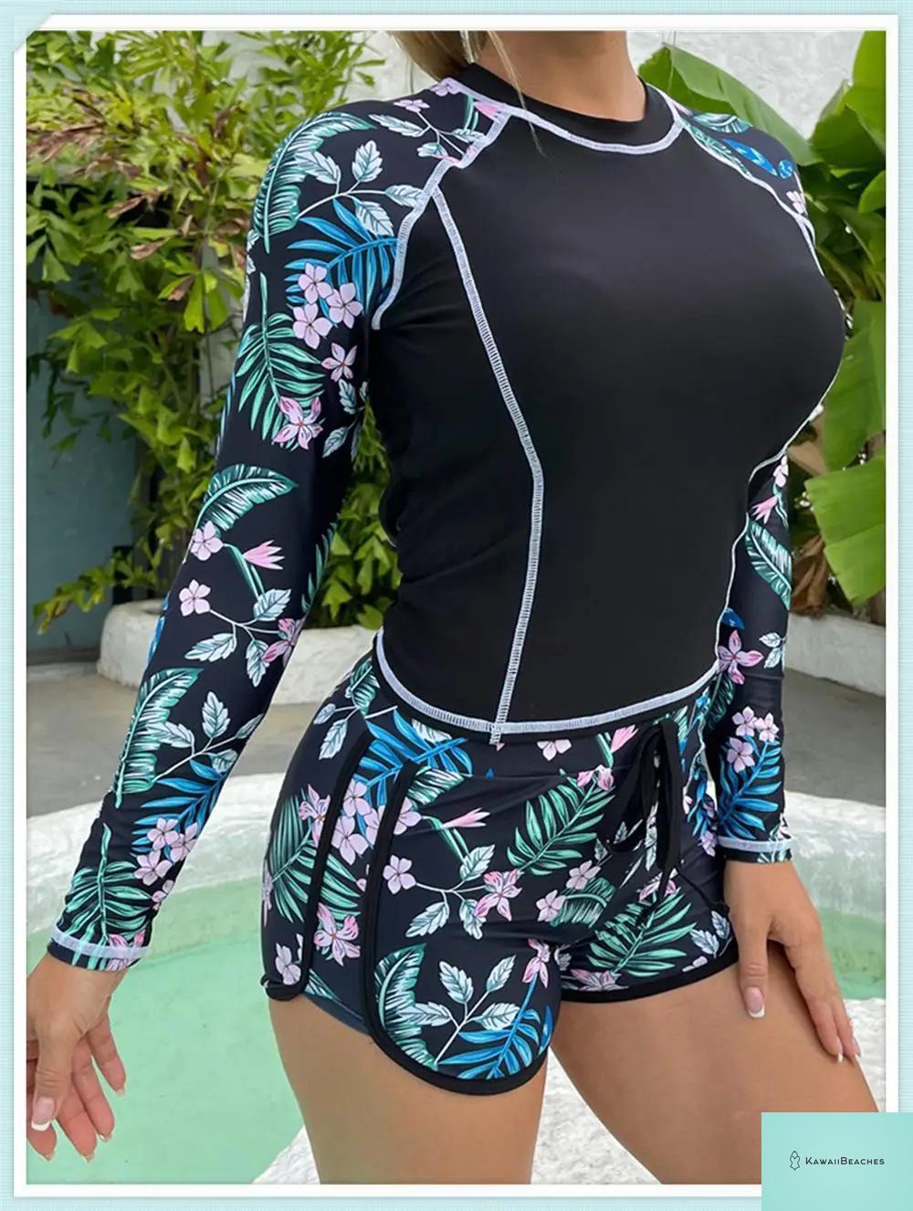 Tropical Long Sleeve Rashguard Swimsuit