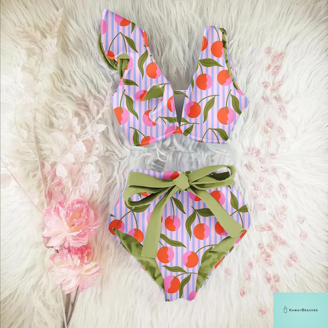 Floral Printed High Waist Bandage Bikini Set
