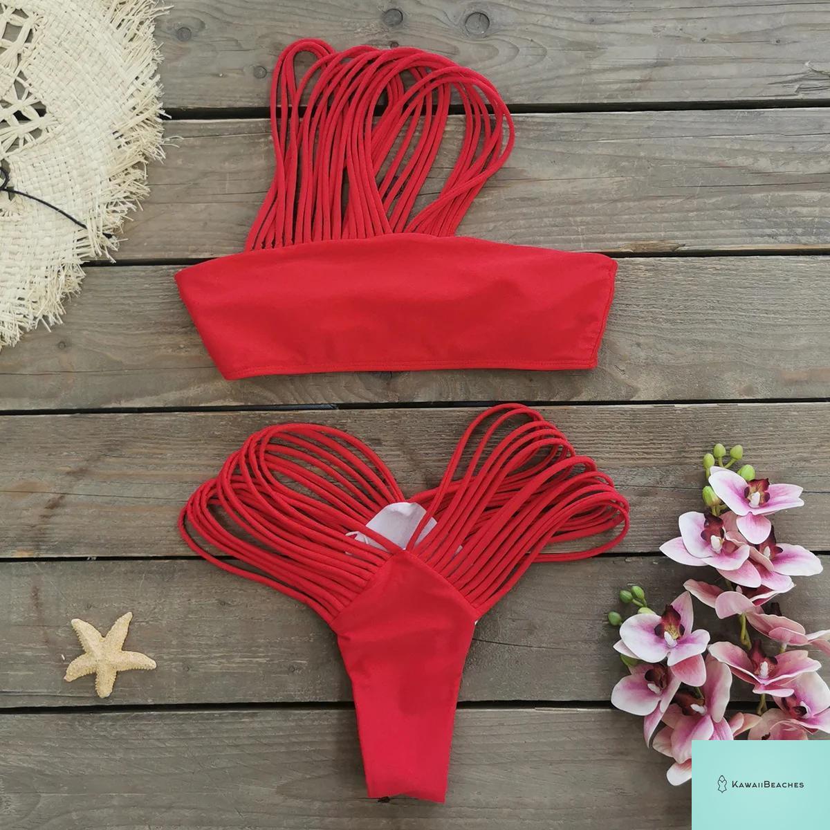 Kawaii Stripes Lace-Up Brazilian Bikini Set