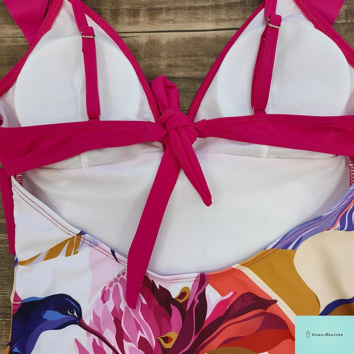 Lace Print V-Neck One Piece Swimsuit