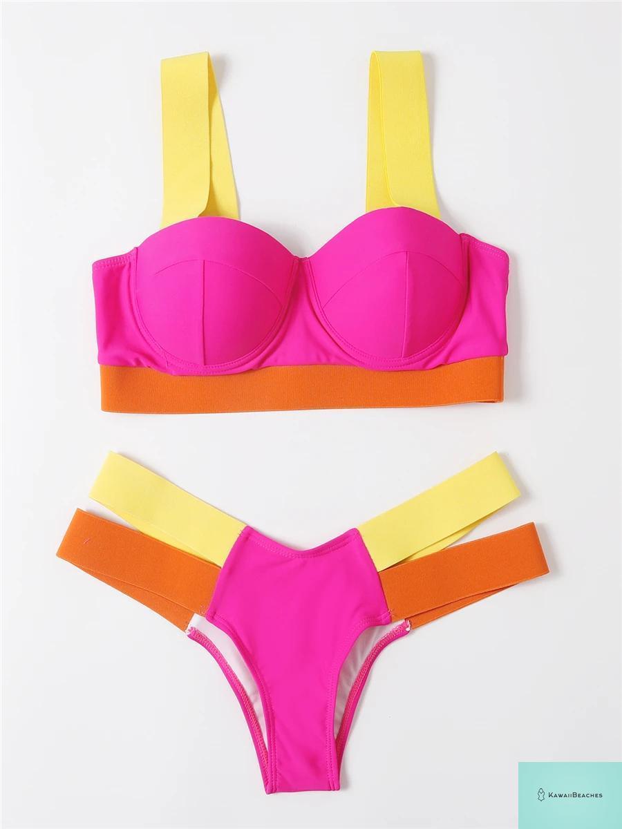 Kawaii Solid Bandage Push Up Bikini