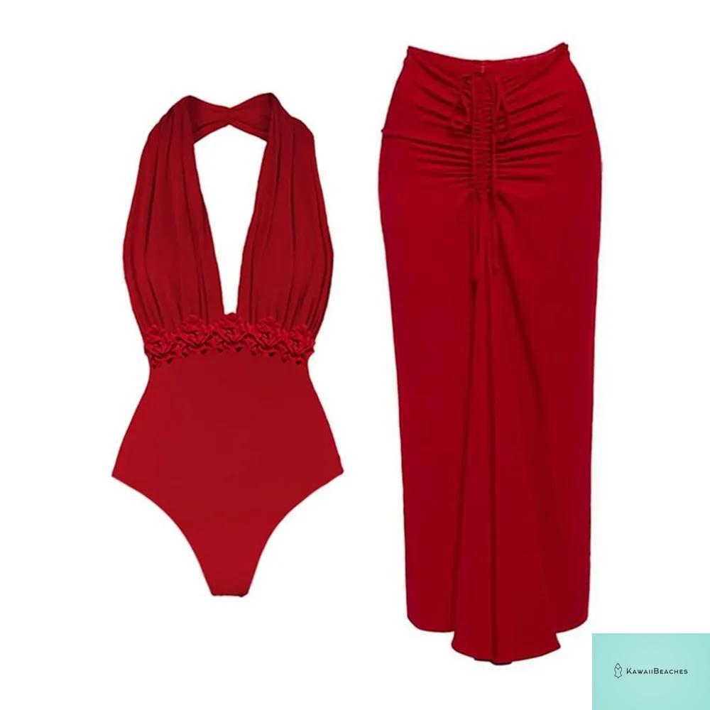 Vintage High Waist One Piece Swimsuit Set