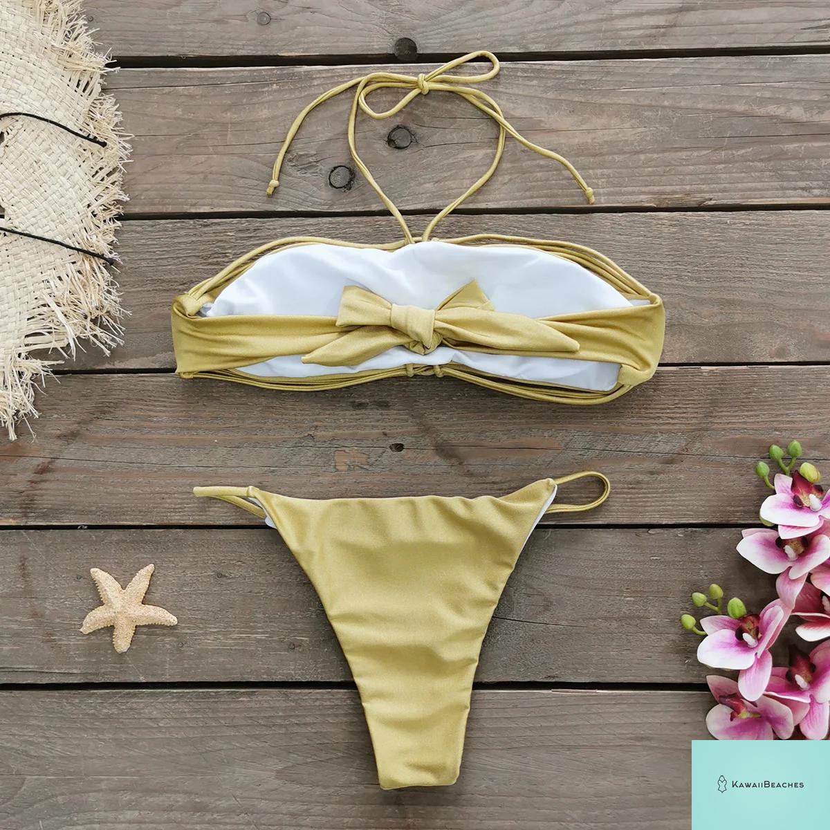 Kawaii Stripes Lace-Up Brazilian Bikini Set