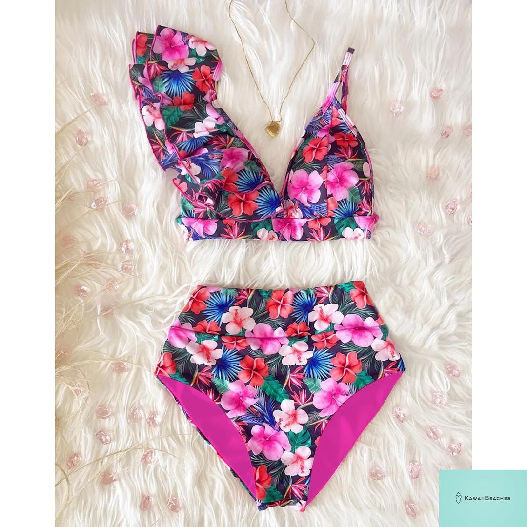 Floral Printed High Waist Bandage Bikini Set