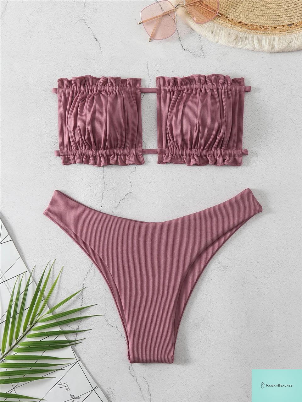 Kawaii Beaches Back Lace Up Bikini Set
