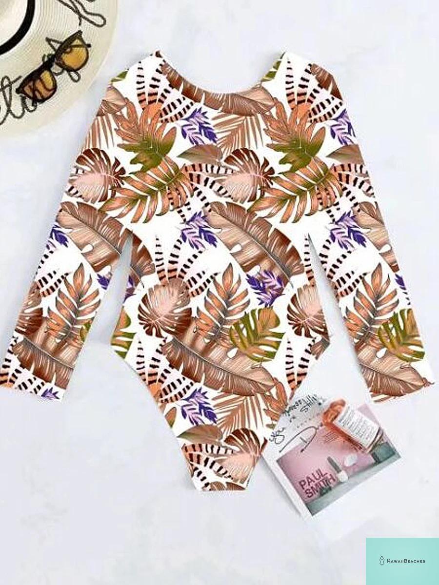 Tropical Leaf Long Sleeve Surf Swimsuit