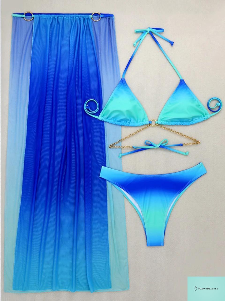 Womens Backless Beach Bikini Swimwear Set