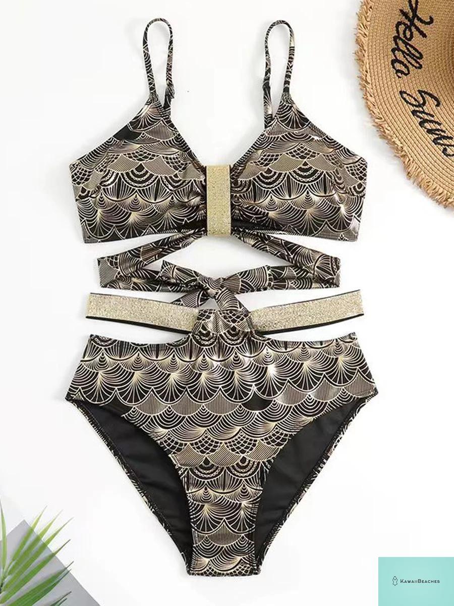 Metallic High Waist Push Up Bikini
