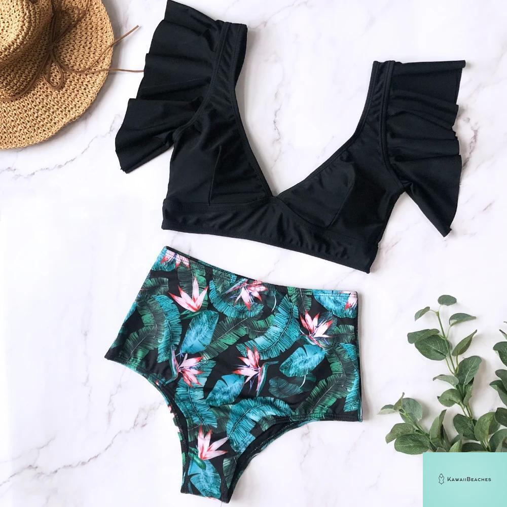 Kawaii Ruffle High Waist Bikini Set