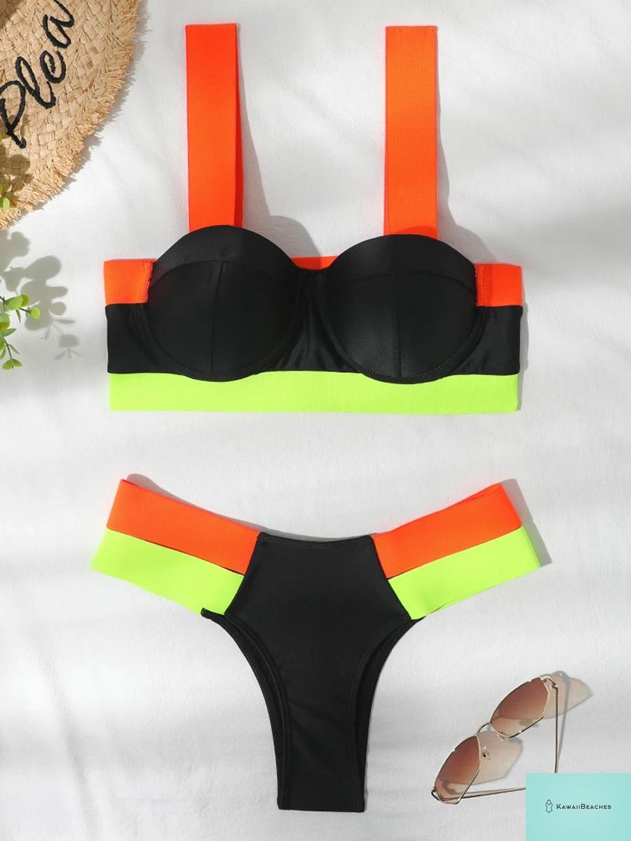 Kawaii Solid Bandage Push Up Bikini