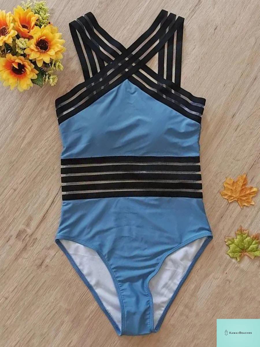 High Neck Mesh Swimwear Bodysuit