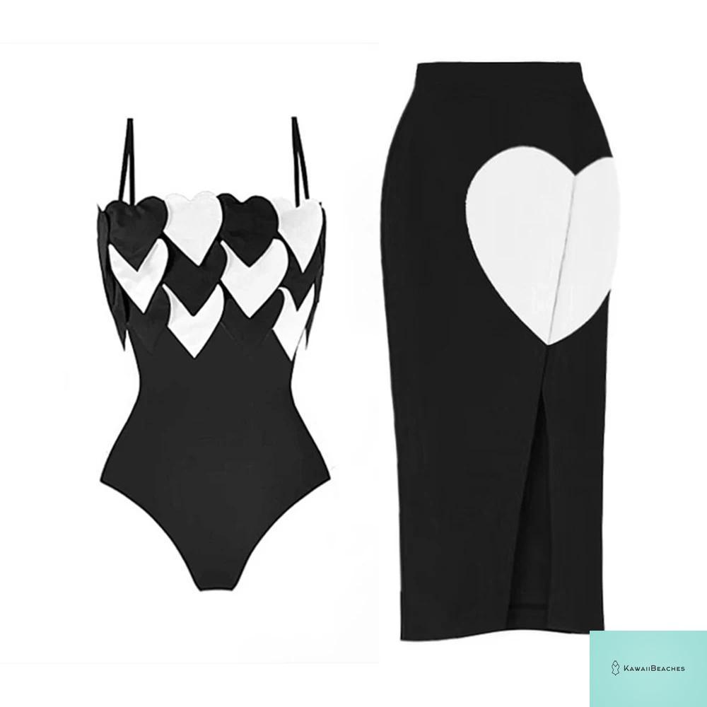 Heart Printed One Piece Swimwear Suit