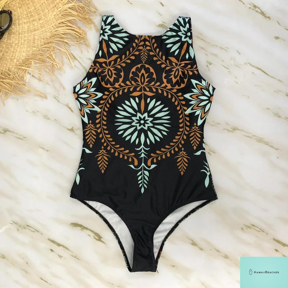 Striped Tropical Monokini Swimsuit for Women