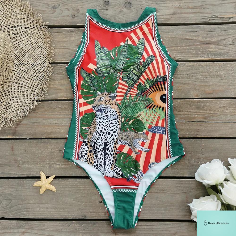 Striped Tropical Monokini Swimsuit for Women