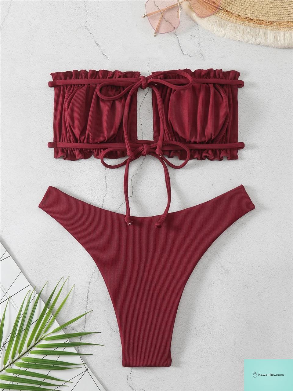 Kawaii Beaches Back Lace Up Bikini Set