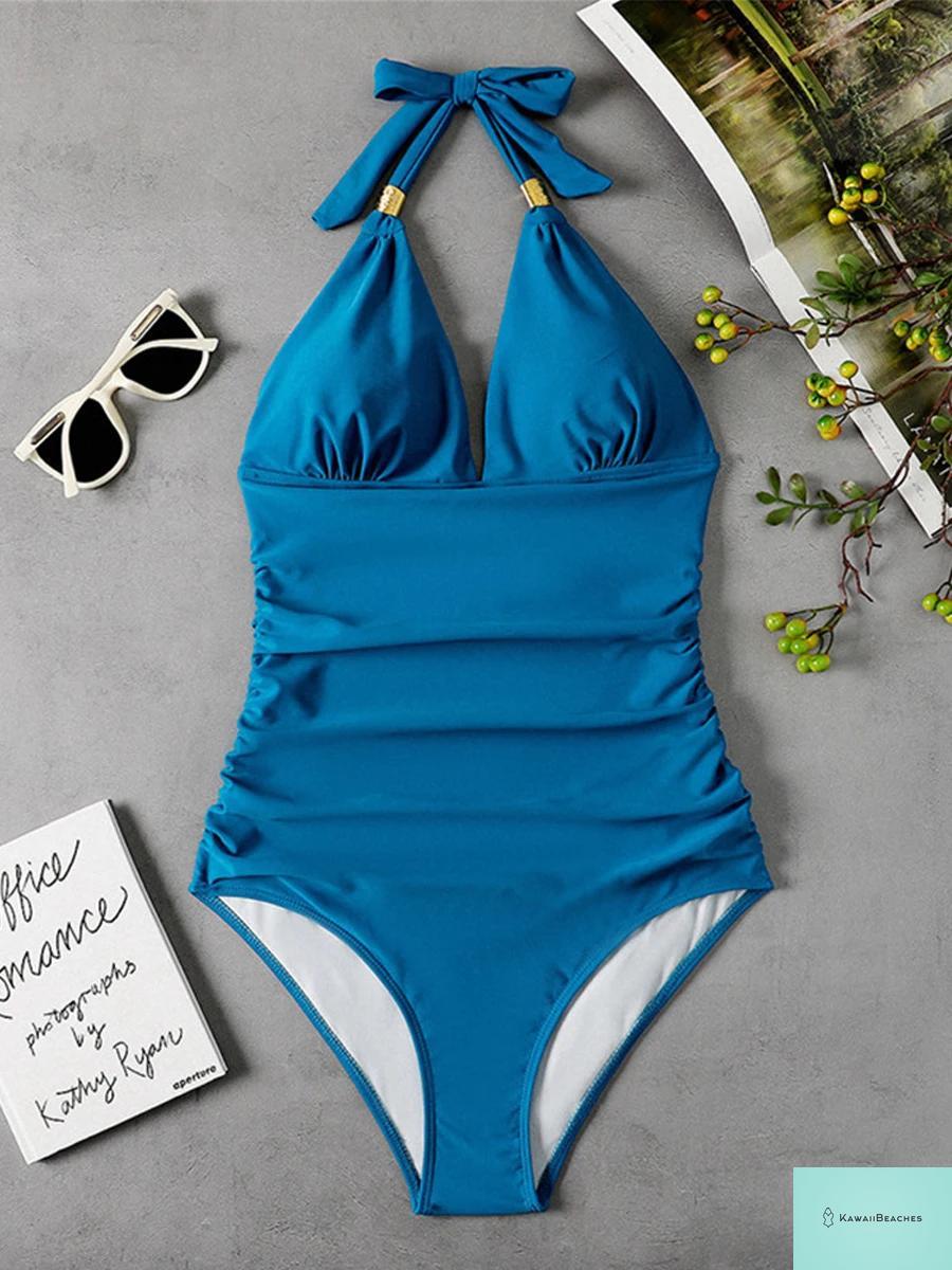 Vintage Leopard Print Halter One-Piece Swimsuit