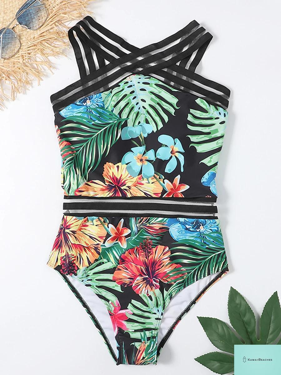 High Neck Mesh Swimwear Bodysuit