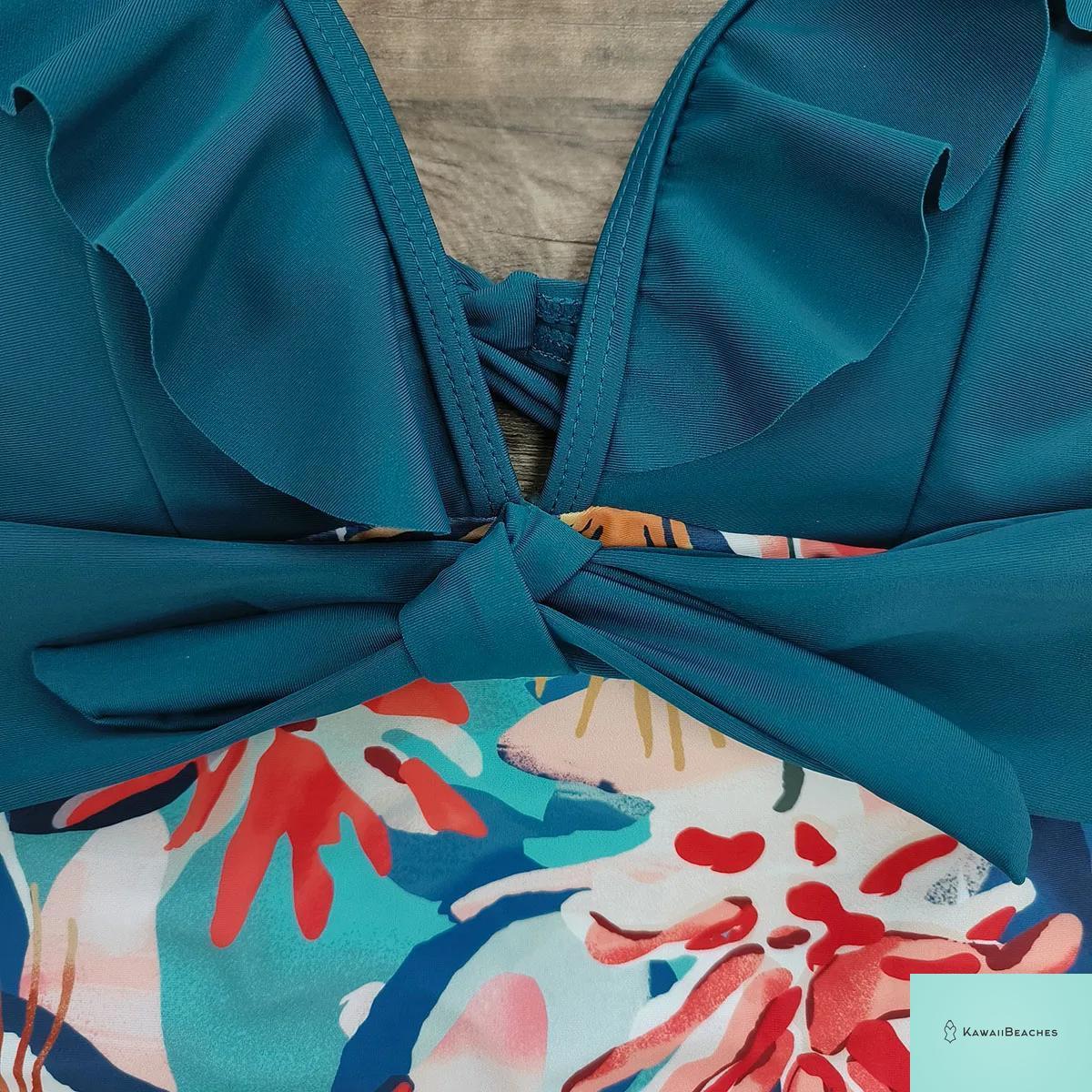 Lace Print V-Neck One Piece Swimsuit