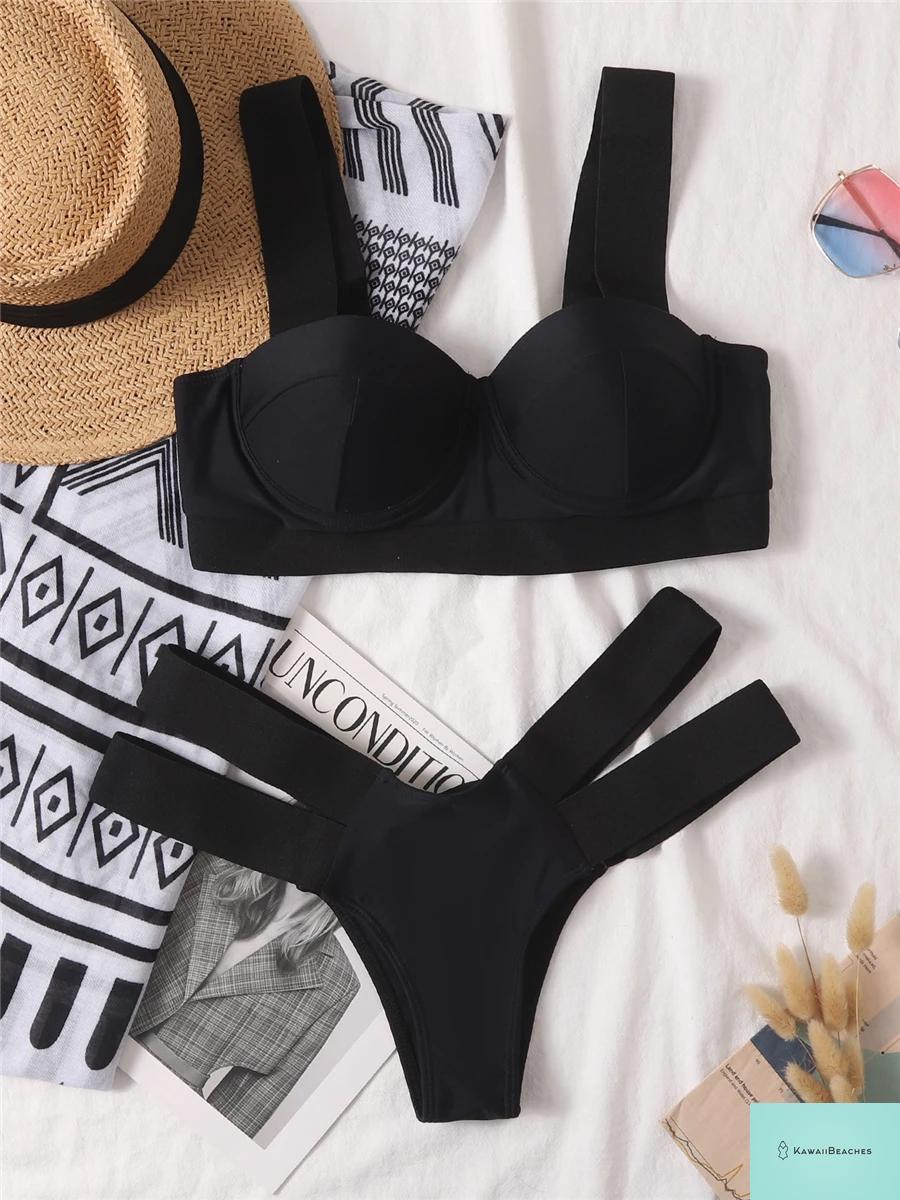 Kawaii Solid Bandage Push Up Bikini