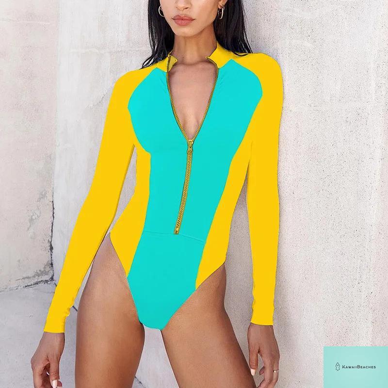 Kawaii Patchwork Long Sleeve Swimsuit