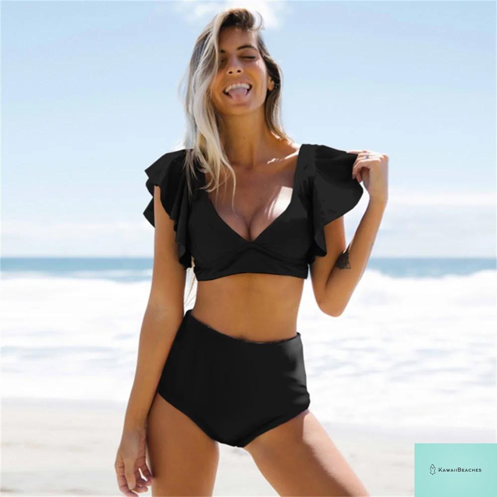 Womens High Waist Ruffle Bikini Swimsuit