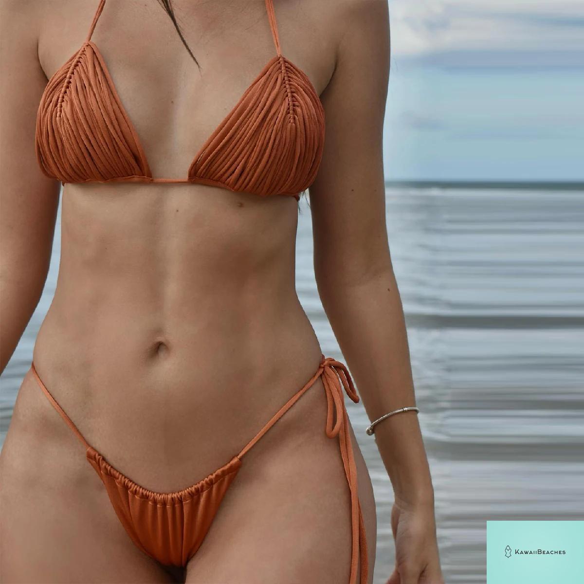 Kawaii Stripes Lace-Up Brazilian Bikini Set