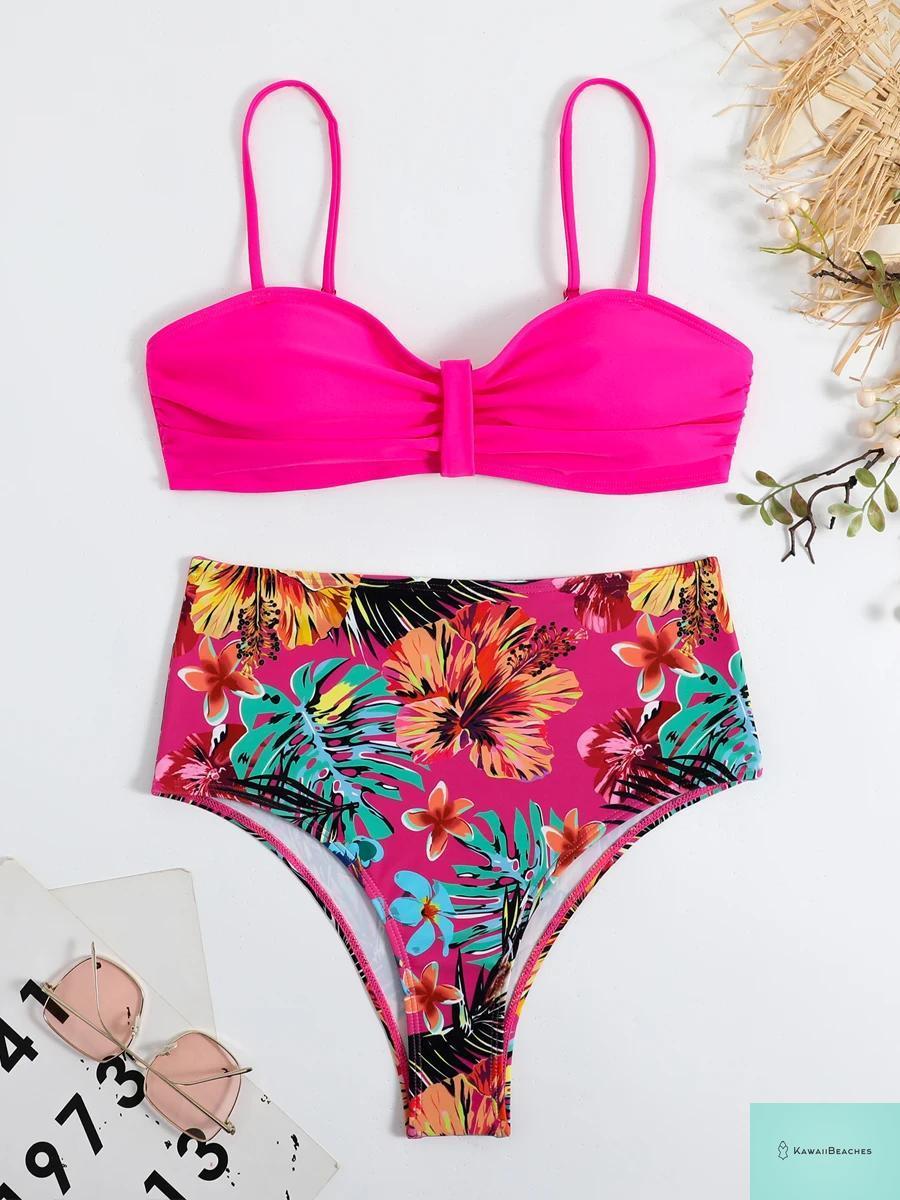 Tropical Print High Waist Bikini Set