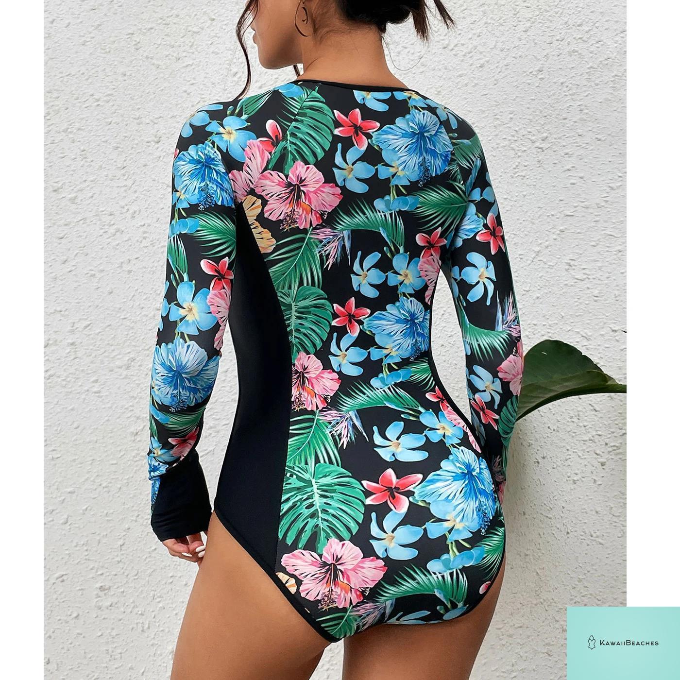Womens Long Sleeve Surfing Swimsuit Monokini