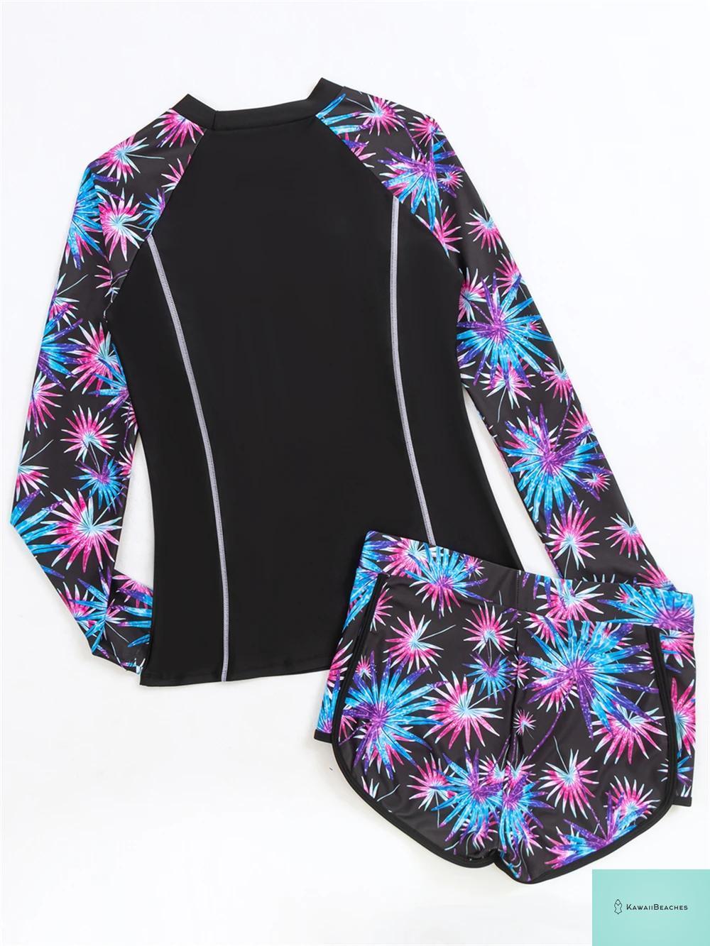 Tropical Long Sleeve Rashguard Swimsuit