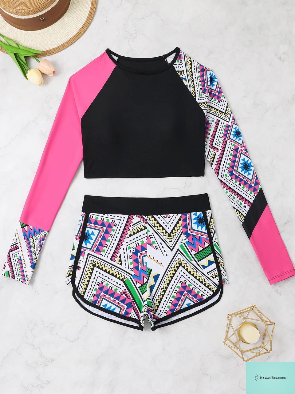 Womens Long Sleeve Printed Swimsuit