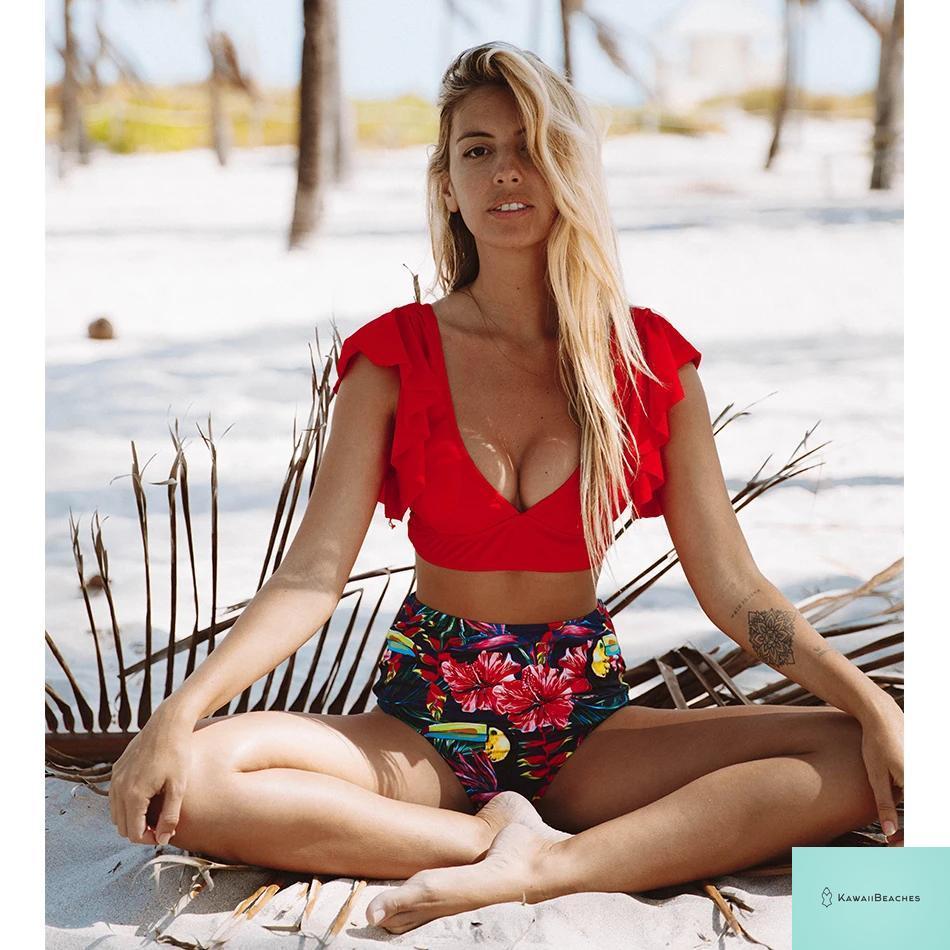 Kawaii Ruffle High Waist Bikini Set