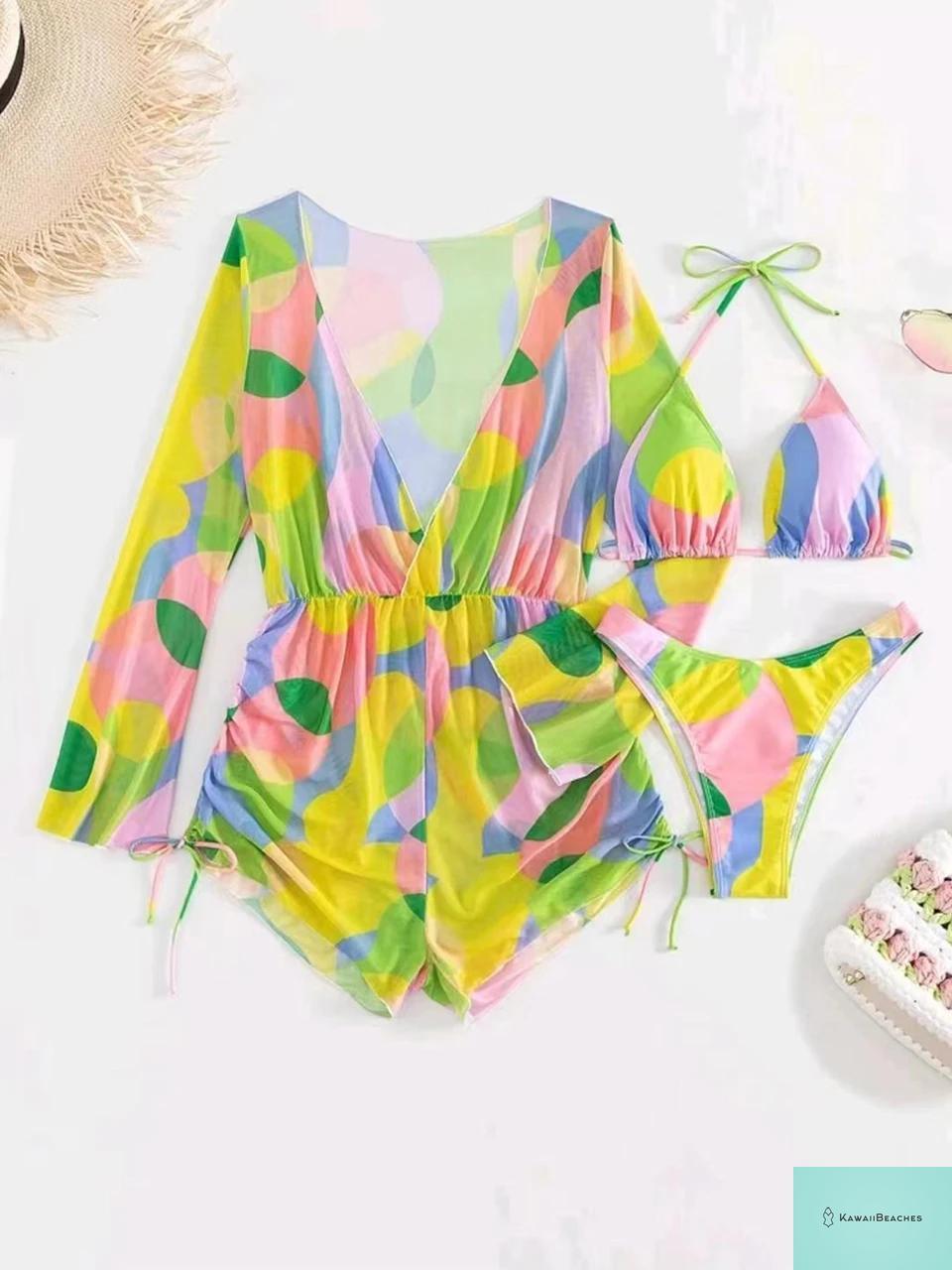Tropical Print Halter Bikini Swimsuit