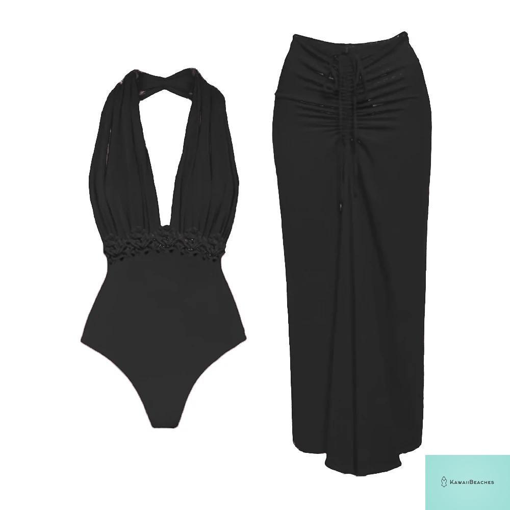 Vintage High Waist One Piece Swimsuit Set