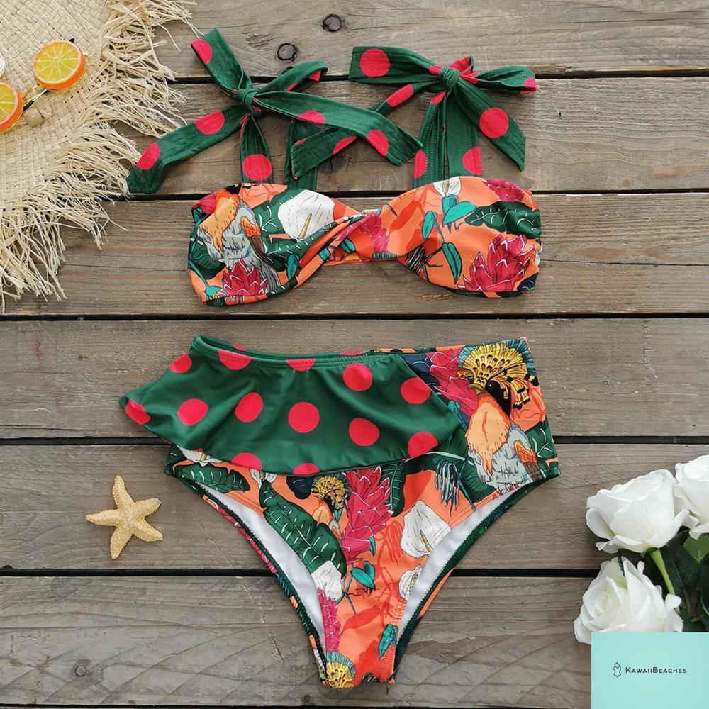 Floral Printed High Waist Bandage Bikini Set