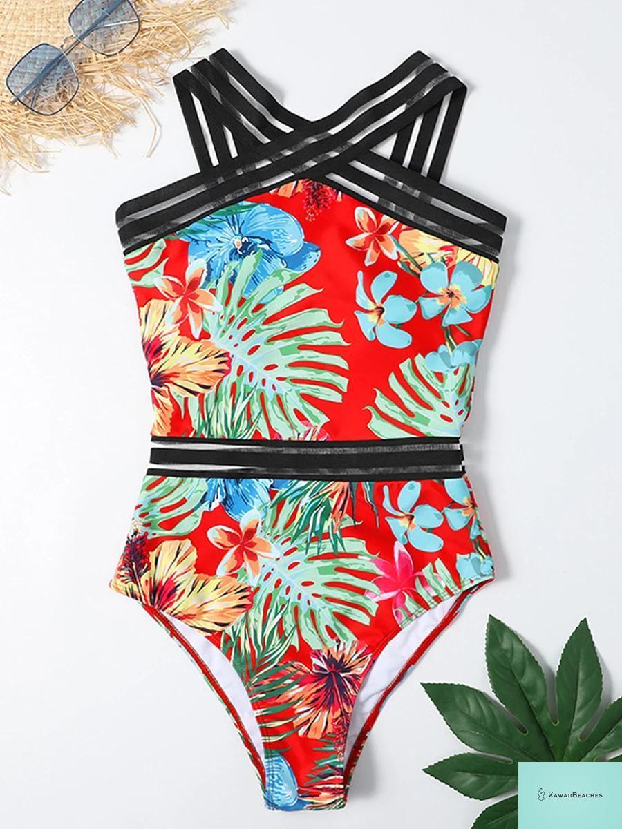 High Neck Mesh Swimwear Bodysuit