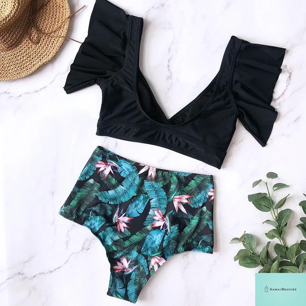 Kawaii Ruffle High Waist Bikini Set