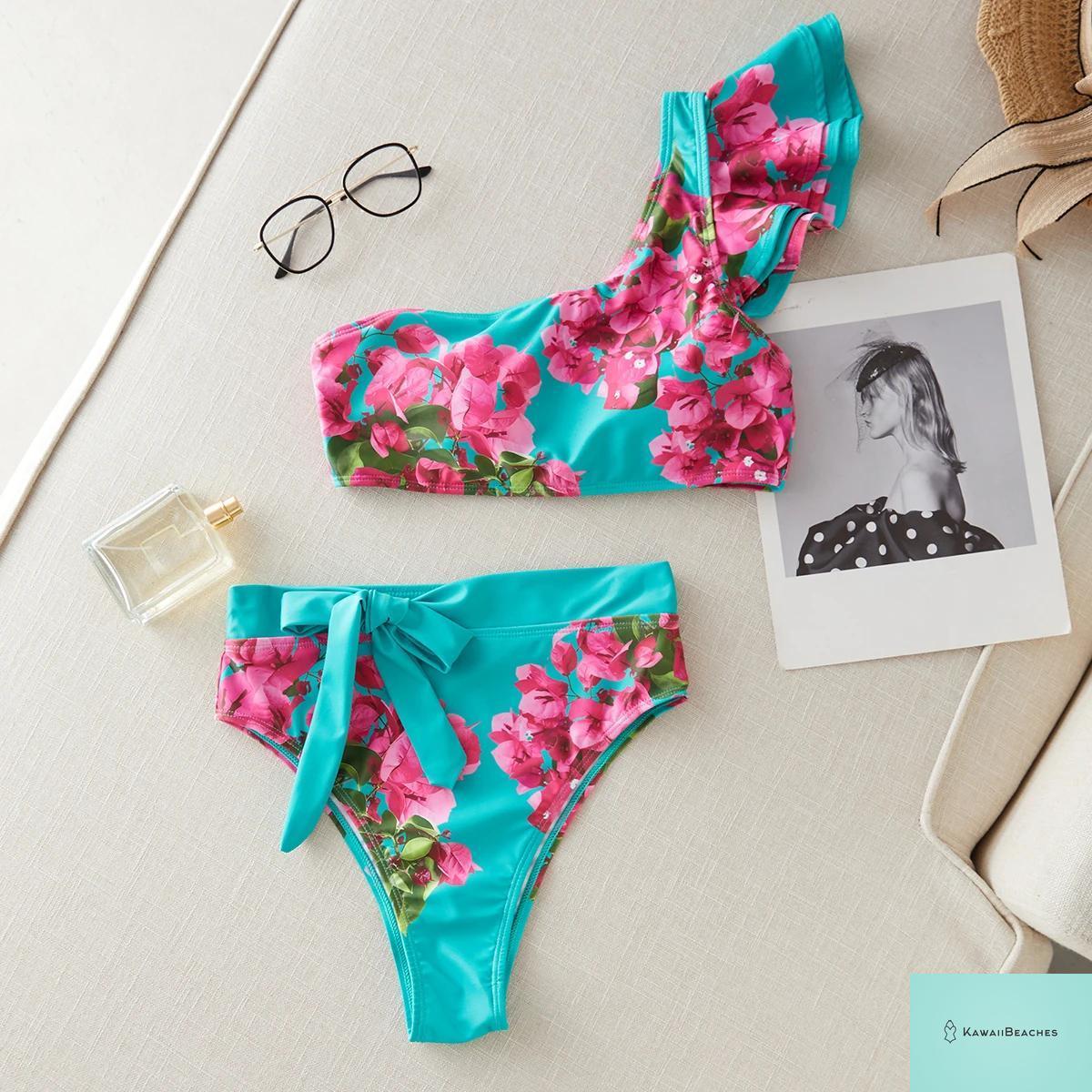 Floral Printed High Waist Bandage Bikini Set